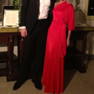 Halston Heritage Coral One Shoulder Belted Maxi SZ XS